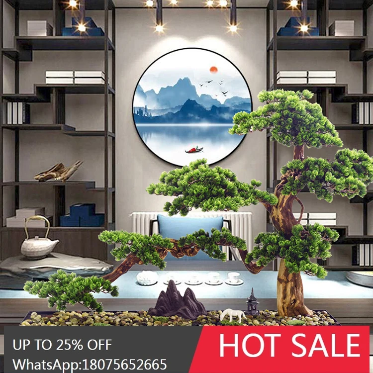 MJY Simulation Welcoming Pine Bonsai Large Craft Living Room Entrance Decoration Ornament