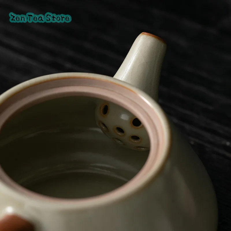 Beige Ru Kiln Teapot Single Household Ceramic Small Stone Ladle Pot Open Piece Can Nourish Ru Porcelain Tea Infuser