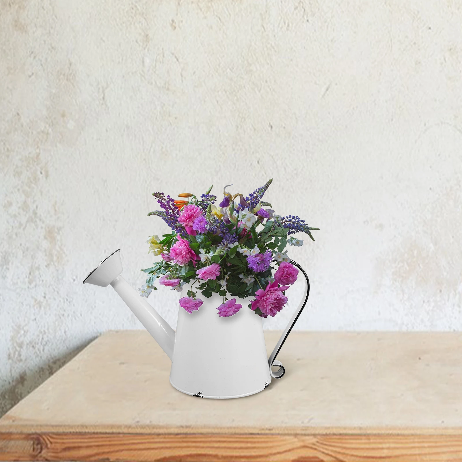 

Distressed Finish Vintage Rustic Farmhouse Decorative Bucket Multicolored Coffee Pot Style Flower Arrangement Home Living Room