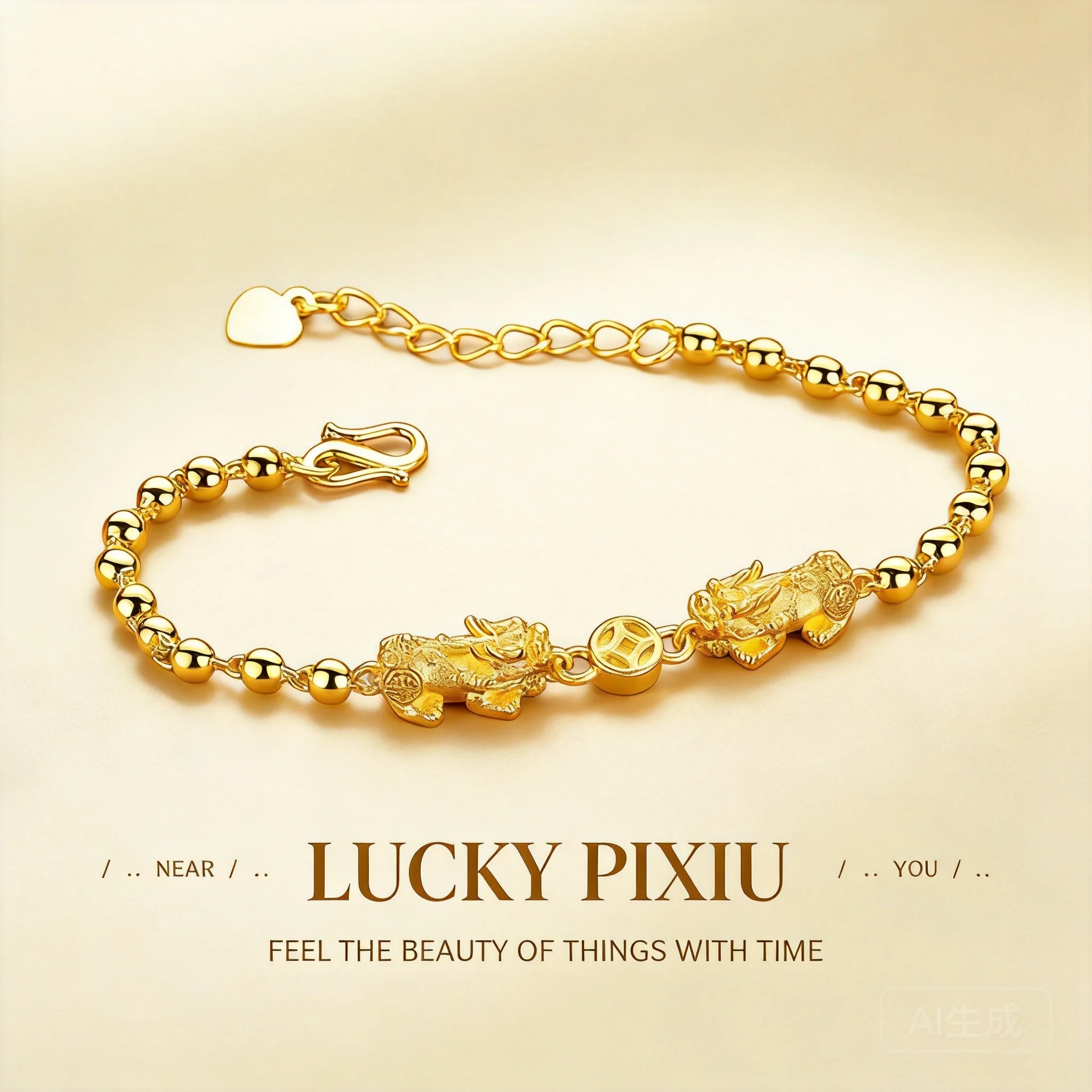 Chinesischer Glücksbringer Doppel-Pixiu Vergoldetes Perlenarmband für Frauen Feng Shui Reichtum Anziehendes Glücksbringer Verstellbar