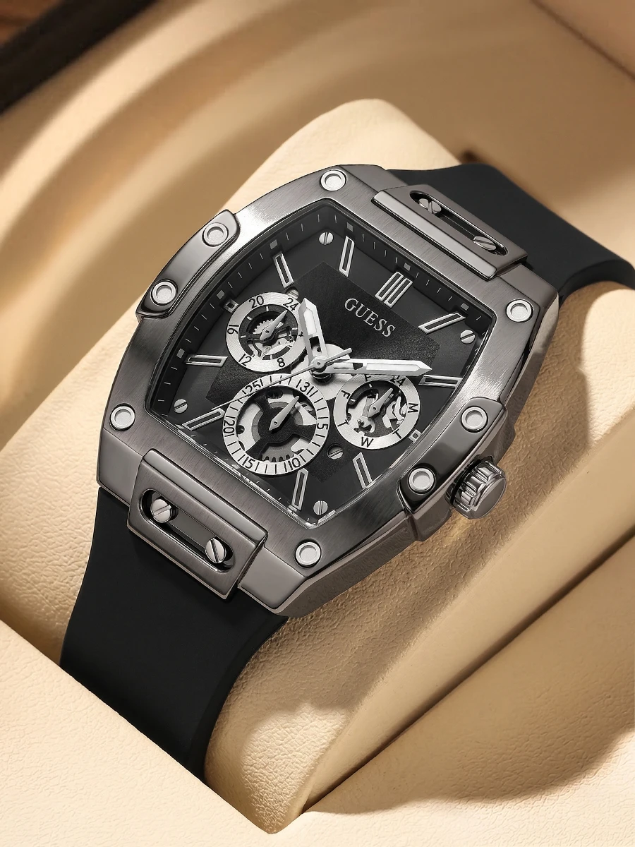 Reloj GUESS para Hombre, Diseño Moderno y Lujoso, Correa de Silicona Negra, Estilo Deportivo, Cuarzo, Esfera Múltiple, Casual, Regalo para Hombre