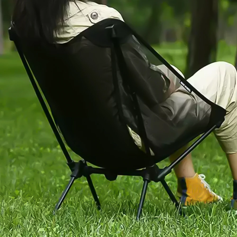 

Black Nylon Mesh Camp Beach Moon Chair Outdoor Lightweight Portable Folding Fishing Chair Ventilate Compact for Camping