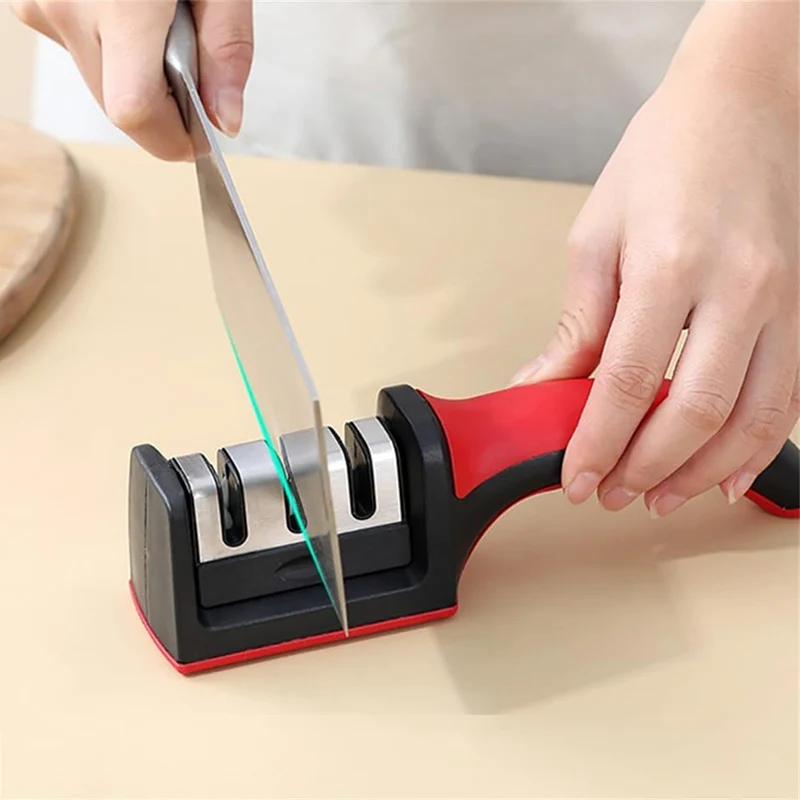 Knife Sharpener Handheld Multi-function 3 Stages Type Quick Sharpening Tool With Non-slip Base Kitchen Knives Accessories Gadget