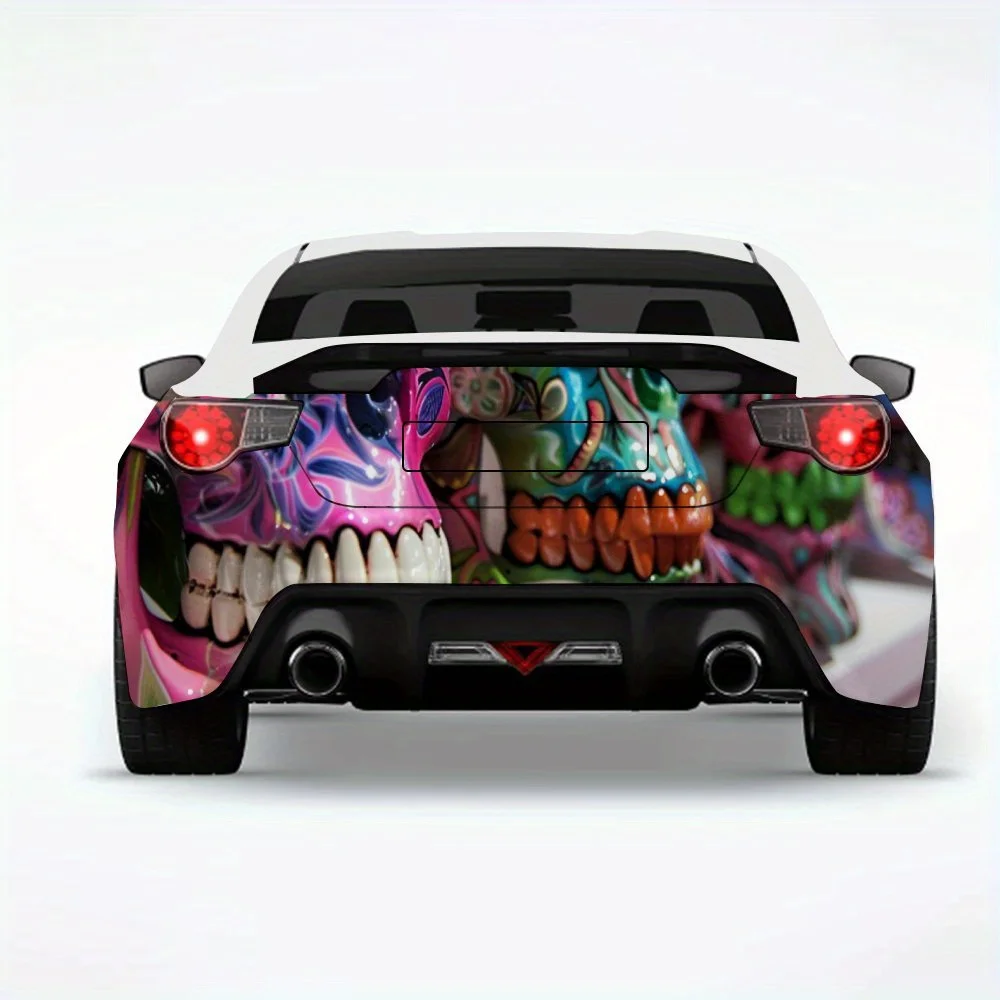 

Colorful Skull Art Car Sticker,Vinyl Decal for Car Rear, Waterproof Self-Adhesive Vinyl Stickers for Vehicle Tail and Bumper, De