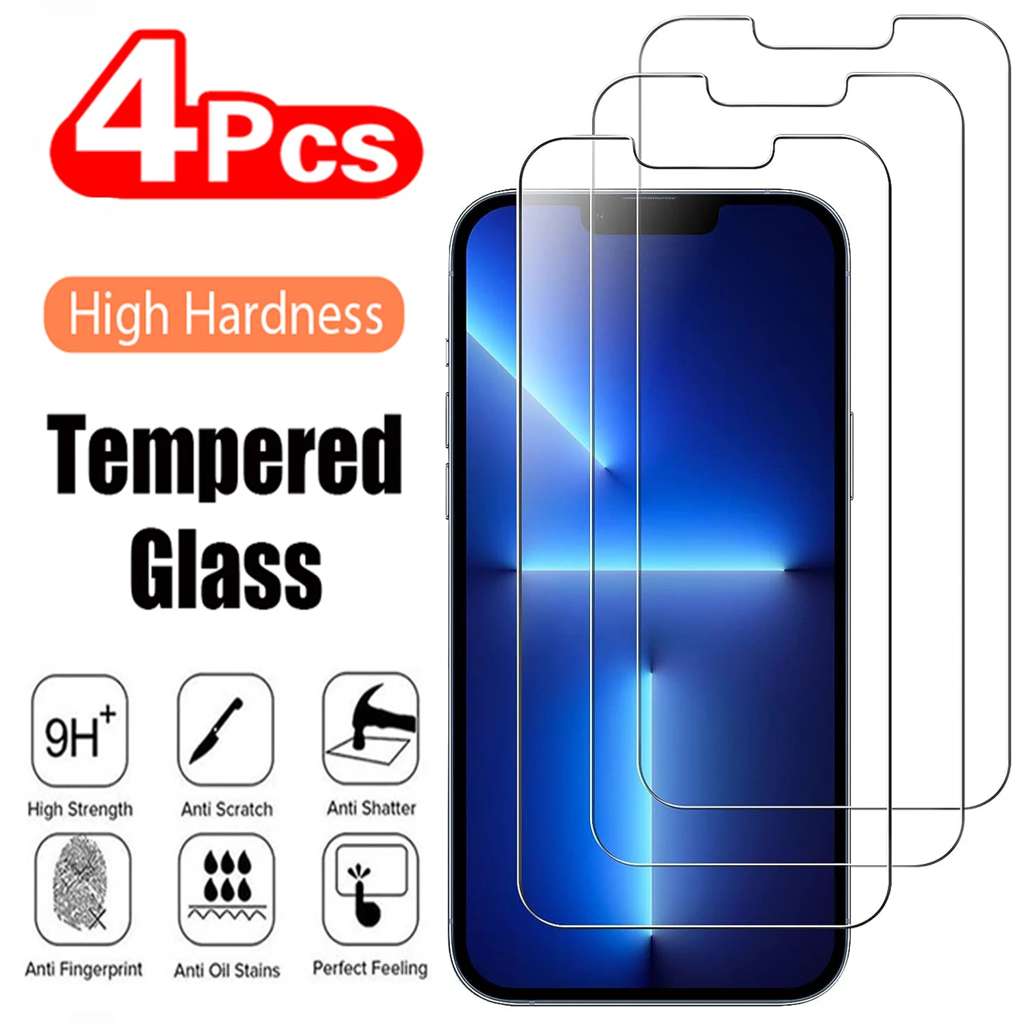 

2/4Pcs 9H Tempered Glass For iPhone 13 Pro Max 13 Mini, HD Screen Protector