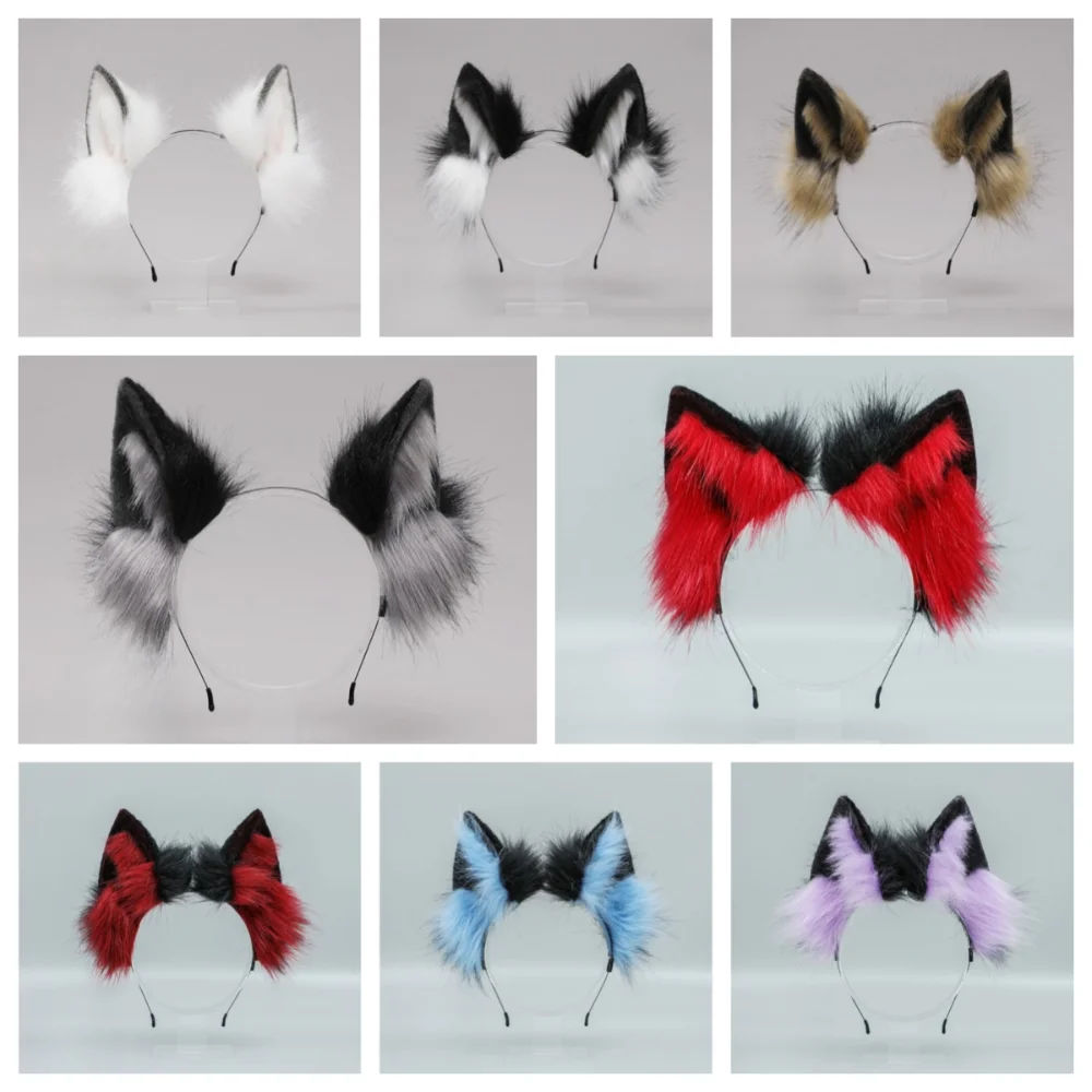Engraçado lolita orelhas de gato bandana animais jk lobo cão faixa de cabelo argola peludo cosplay headwear estudante