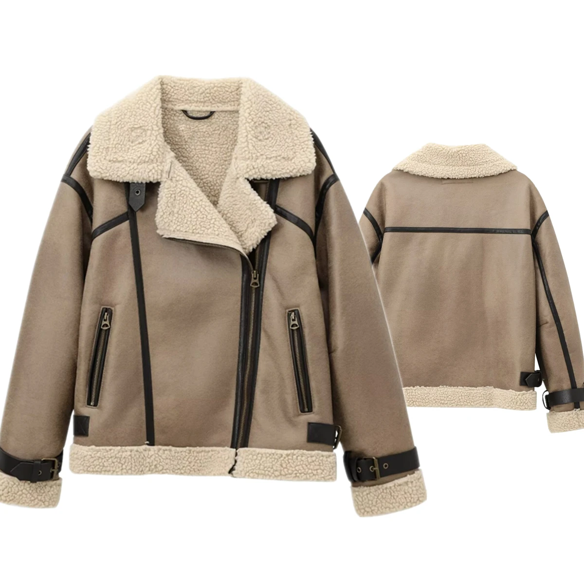 

Jenny&Dave Minimalist Women's Winter Suede Jacket Coat Women Zippers Turn Down Collar Vintage Coat For Women