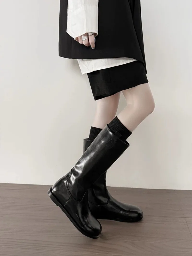 Herbst/Winter Damen Neue Einfache Stiefeletten - Runde Zehenkappe, Flacher Boden, Exquisit Geformte Einteilige Reitstiefel – Detail 10