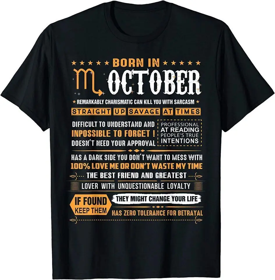 

New October Birthday Born In October Scorpio Unisex Funny T-Shirt USA Tee