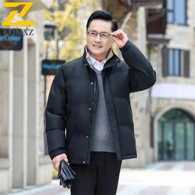 COMXZ 2025 Mens Womens Winter Business Waterproof Hooded Puffer Jacket Korean-Style Outdoor Sports Workwear Warm Tactics Coat