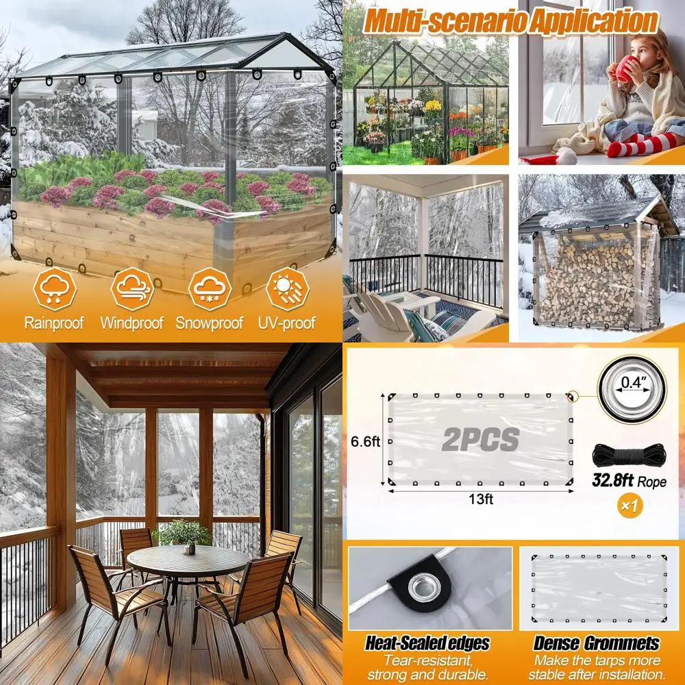 

Heavy-Duty Clear Tarps for Winterizing Patios, 2-Pack Waterproof Polyethylene Covers with Grommets for Chicken Coops, Greenhouse