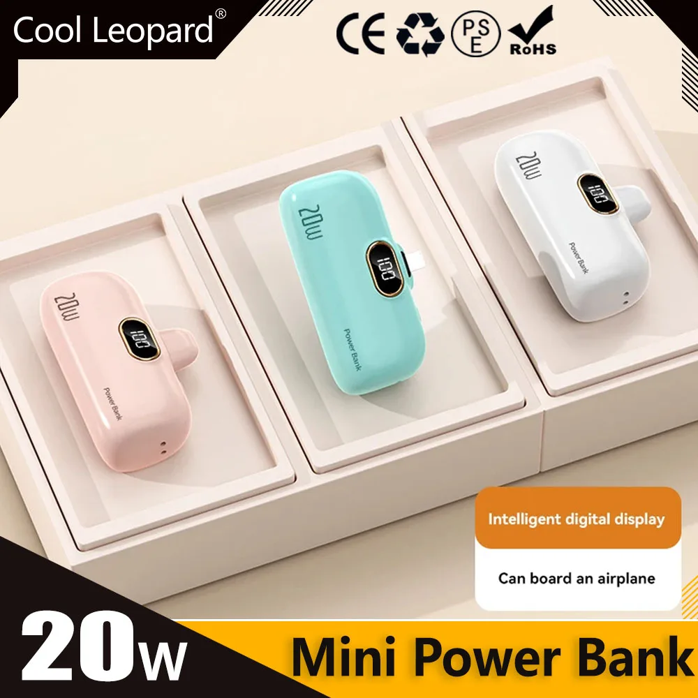 

PD 20W Mini Power Bank 5000mAh PowerBank QC PD Fast Charging For iPhone 15 14 13 Batterie Externe Portable Charger For Samsung