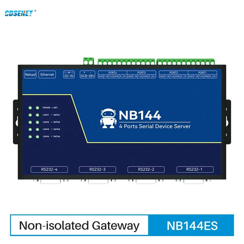 cdsent-4-channel-serial-server-rs232-422-485-rj45-modbus-gateway-nb144es-poe-receiving-power-tcp-udp-mqtt-dc-8-28v