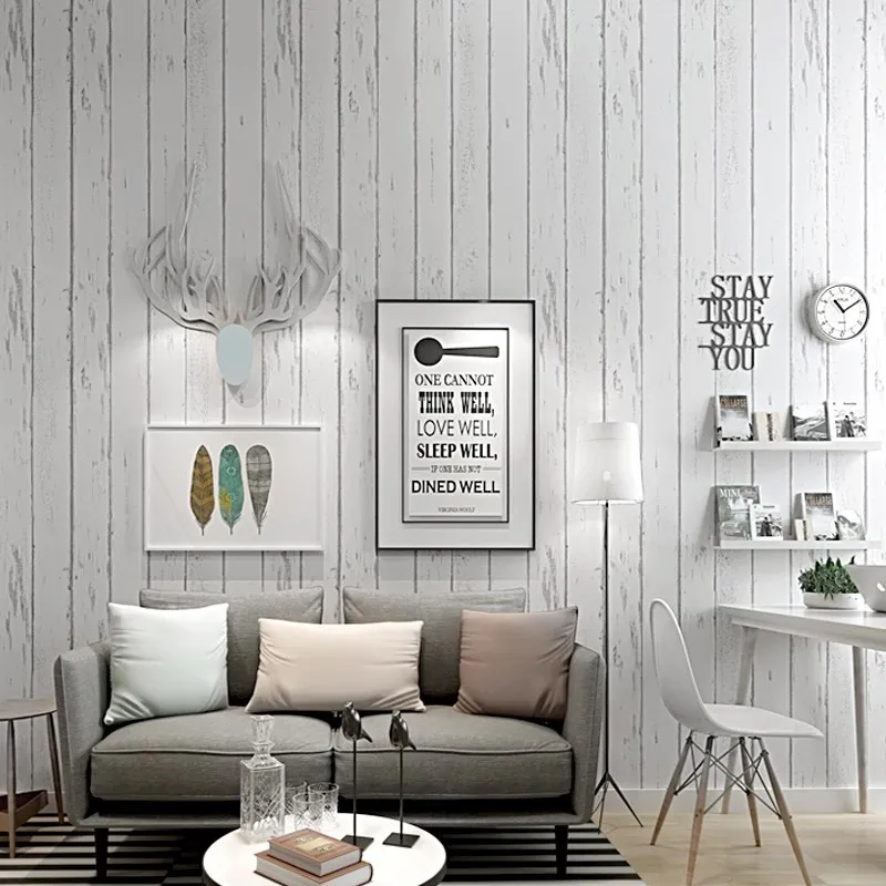 

Vintage Style White Mural Wood Grain Dormitory Furniture Instant Adhesive Wallpaper Background Wall Self-Adhesive Wallpaper Wall