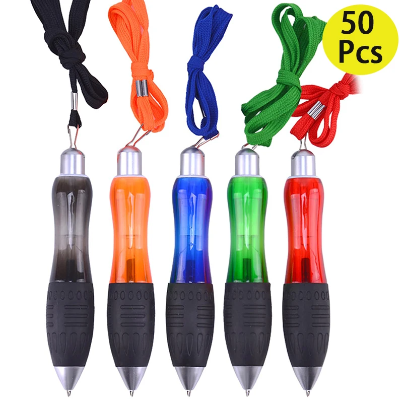 

50Pcs Retractable Big Fat Ballpoint Pens Red Body Pens with Hanging Rope