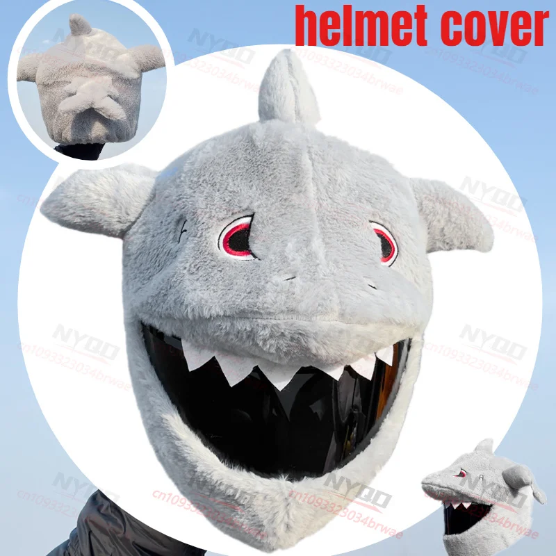 Helmet Protection Helmet Cover Cartoon Plush Shark Motorcycle Full Face Protection Cover Motorcycle Safety and Fashion