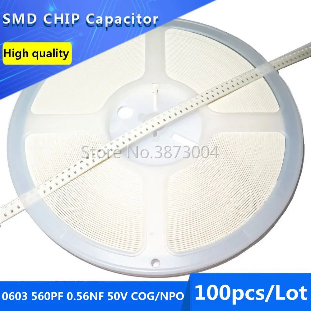 100pcs 0603 560PF 0.56NF 50V COG/NPO 5% SMD Chip Capacitor