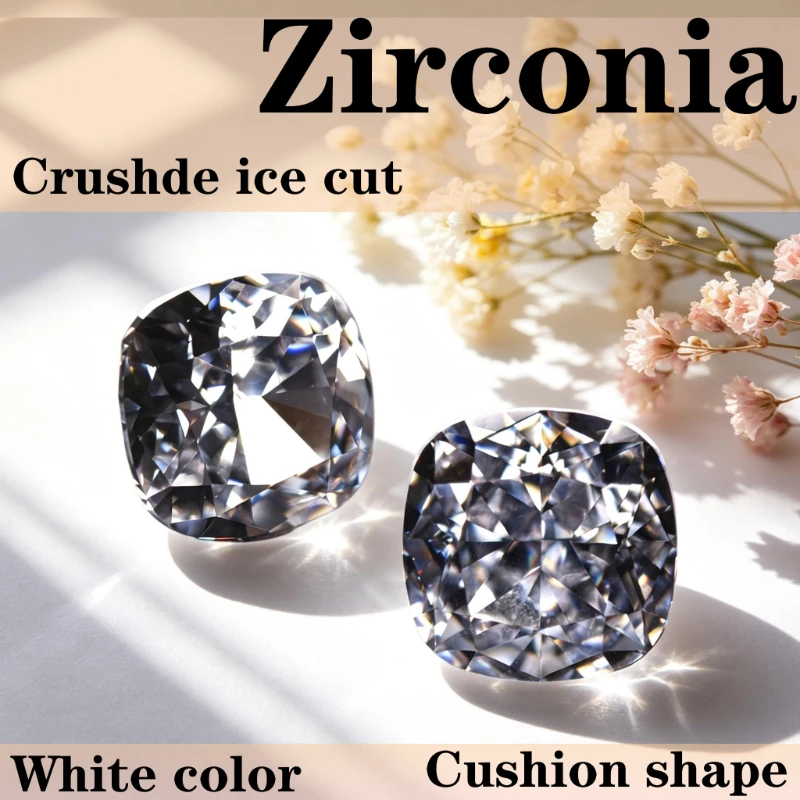 Kubisches Zirkonium, Crushed-Ice-Schliff, quadratische Kissenform, weiße Farbe, 5A+-Qualität, CZ, 4K-Schliff, hochkarätiger Diamant – Detail 1