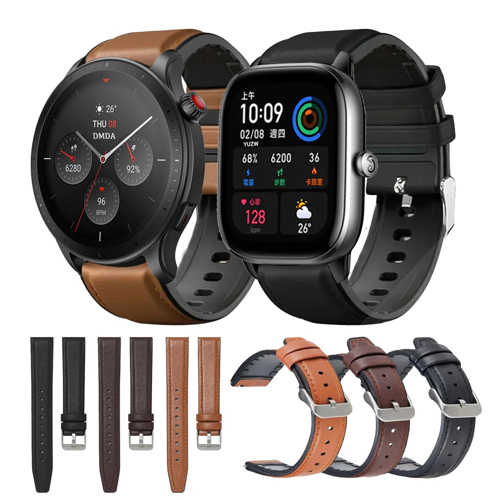 Business Strap For Amazfit GTR 4 3 Pro 47mmGTR 2/GTR 2e Band Amazfit Bip 5/Stratos 3 22mm Leather+Silicone Bracelet Watchband