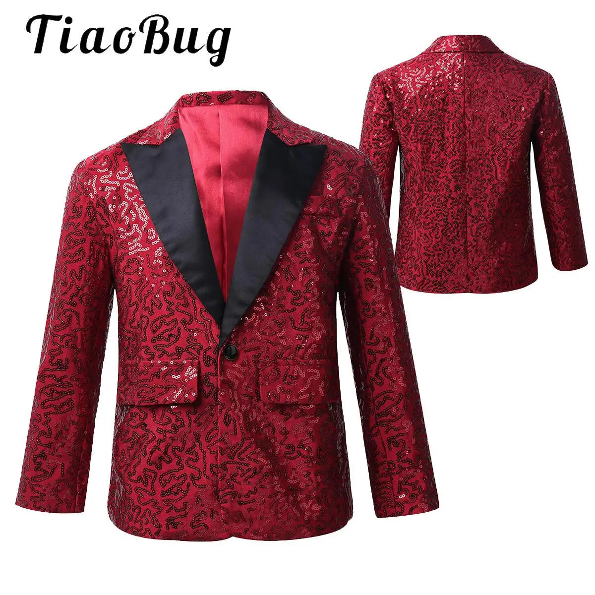 

Kids Boys Sequins Lapel Blazer Jacket Coat Glitter Christmas New Year Party Clothes Jazz Modern Street Dancing Performance Suit