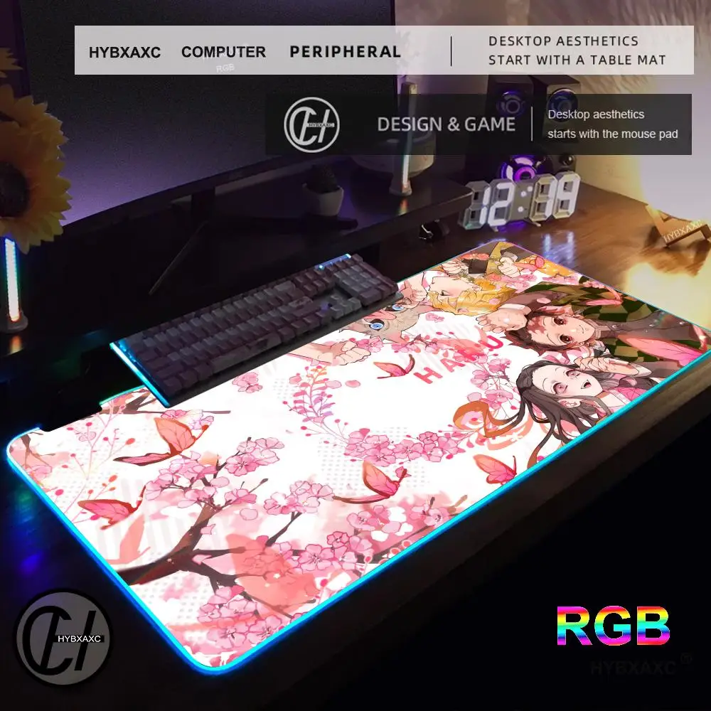 

Nezuko Kamado Коврик для мыши RGB Gaming Аниме Demon Slayer Коврик для мыши HD Gamer Большой светодиодный светильник XXL Коврики для мыши ПК Компьютерный ковер
