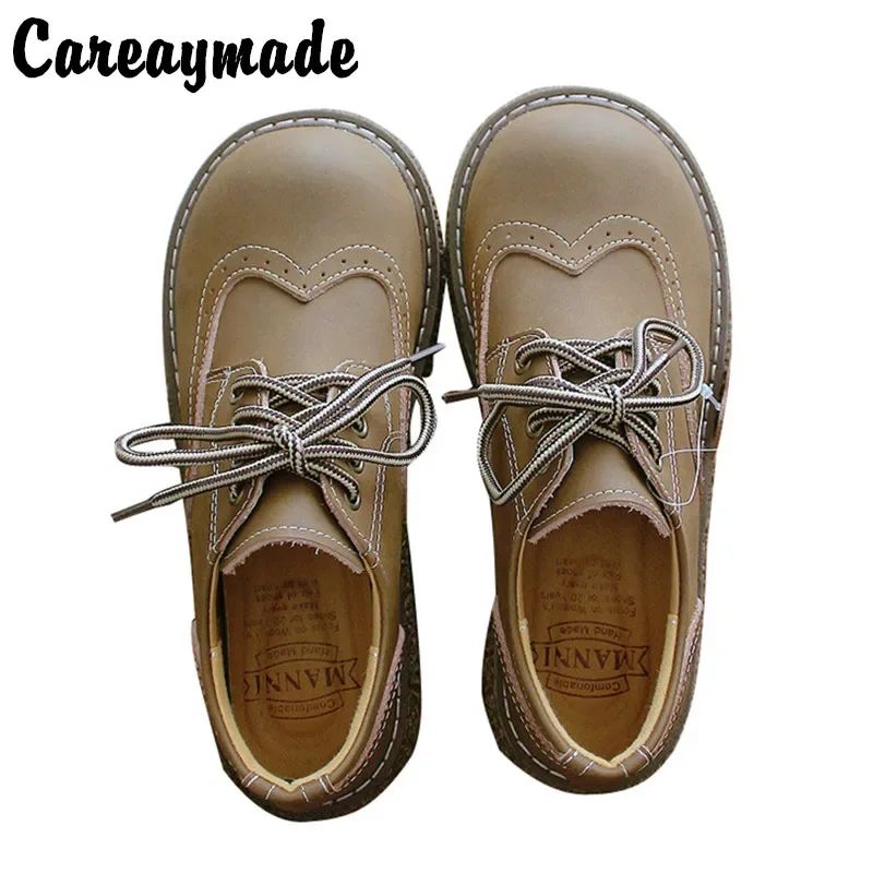 

Careaymade-Women's Genuine leather shoes spring single shoes low top literary small leather shoes women's big head warm shoes