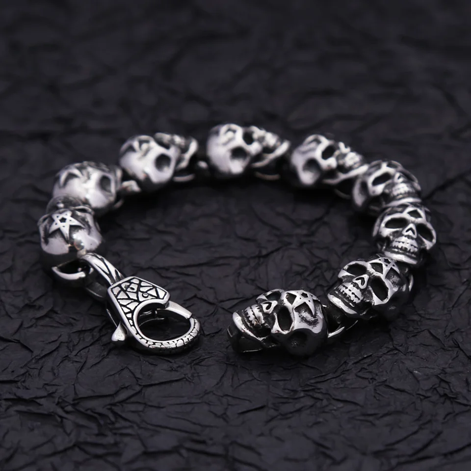 Gothic Vintage Men\'s Skull Bracelet 316L Stainless Steel Punk Hip Hop Skeleton Bracelets Fashion Amulet Jewelry Gifts Wholesale