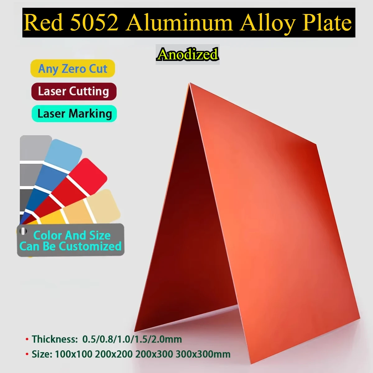 

Red 5052 Aluminum Alloy Plate Anodized Aluminum Flat Plate Size 100x100 200x200 200x300 300x300mmThickness 0.5/0.8/1/1.5/2mm