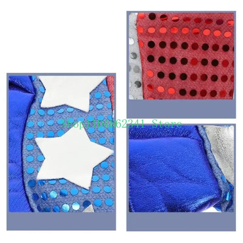 652F US July 4th Costume Fun Top Hat for Men Women Unisex Stovepipe Hat with Sequins Adults