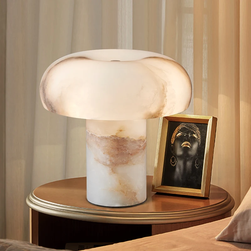 

American simple and retro imported Spanish natural marble table lamp New Chinese creative design study bedside table lamp