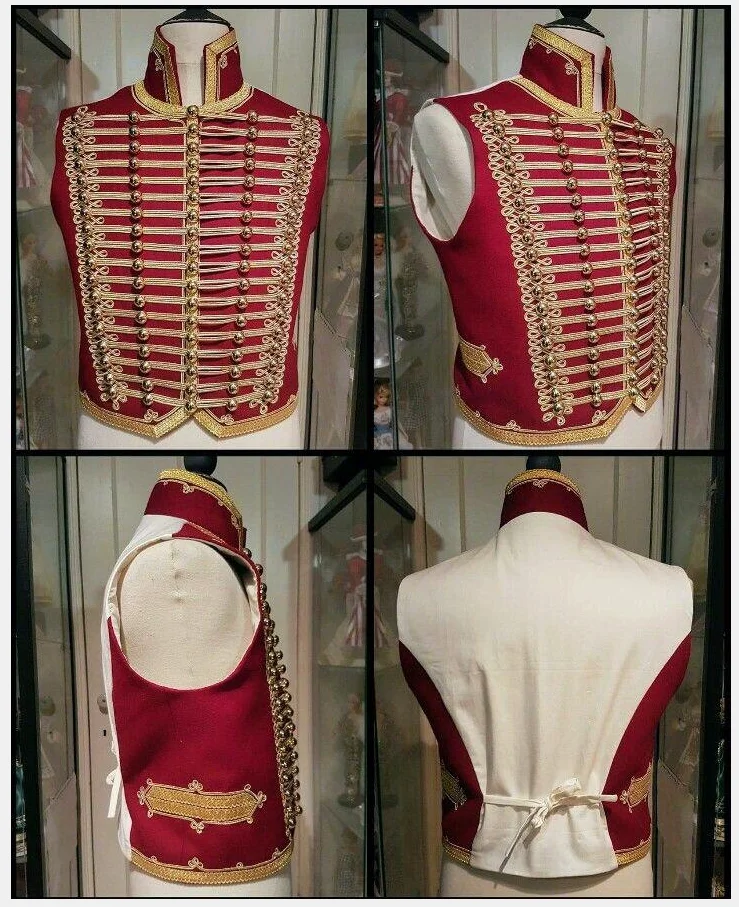 Military Napoleonic Hussars Cosplay Costume Vest Adult Men Military Red Waistcoat Hussar Fashion Coat Custom Made