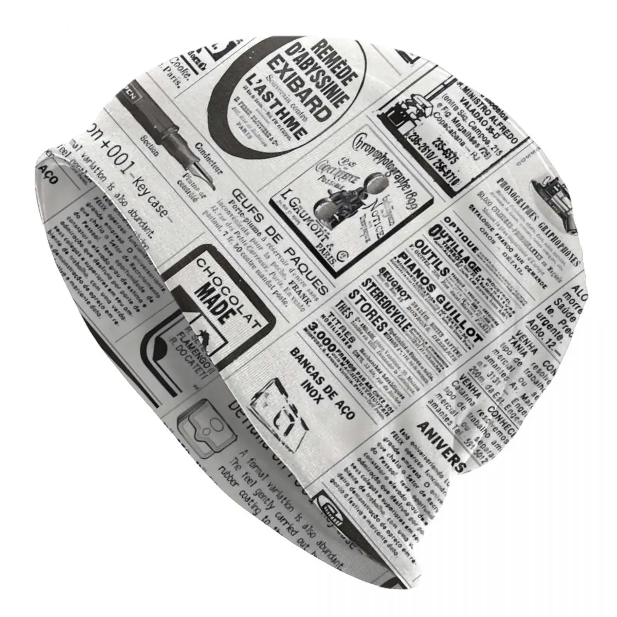 Old Newspaper Beanie Hats Black Letter Print Y2K Cool Caps Men Women Hippie Knit Hat Autumn Graphic Elastic Beanie Hats