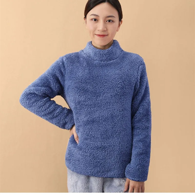 Thickened Double-Sided Coral Fleece Warm Home Clothes Jacket Women Round Neck Pullover Autumn And Winter Clothes Flannel