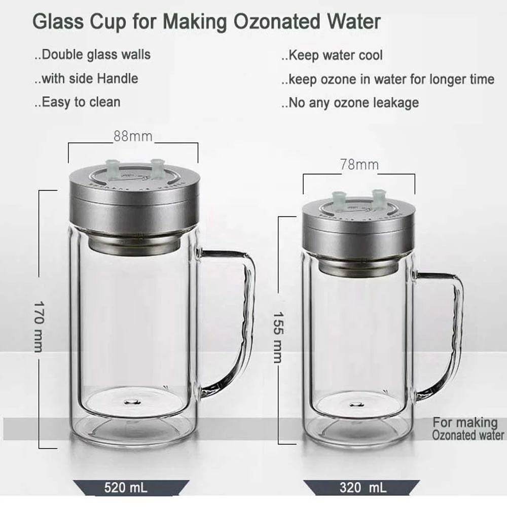 Double Walls Ozone Glass Cup for Making Ozonated Water and Ozonated Oil