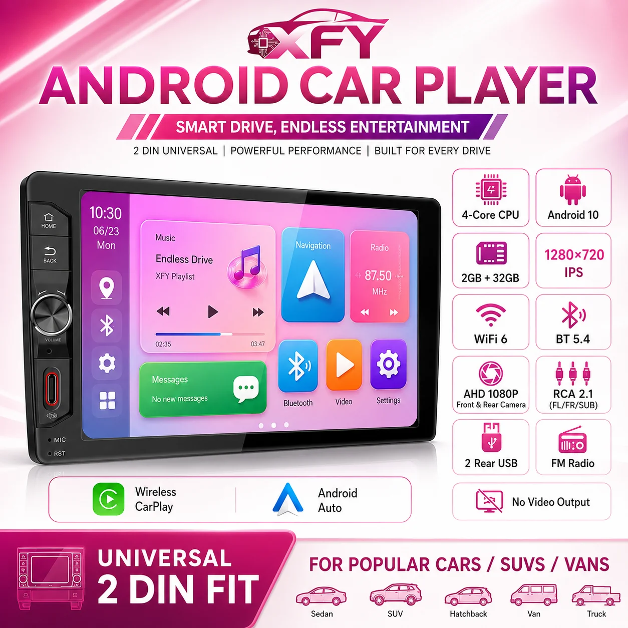 

XFY Universal 9/10 inch Android 10 2Din Car Radio Auto radio Android Car Radio GPS Central Multimedia Smart CarStere Androidauto