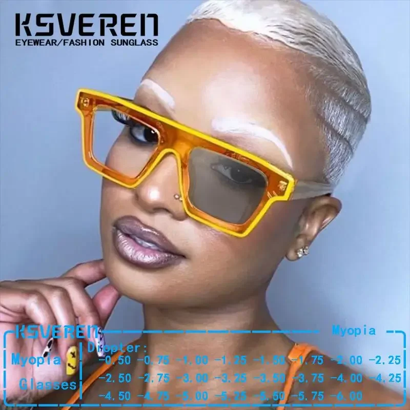 

Square Clear Retro Photochromic Myopia Glasses Women Finished Nearsighted Eyeglasses Eye Protection Color Changing Sunglasses