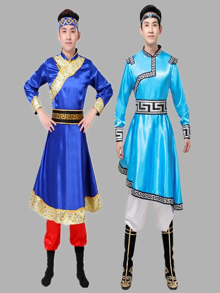 men's dance performance uniform robe ethnic minority white wrestling chopsticks dance grassland performance 2-piece set