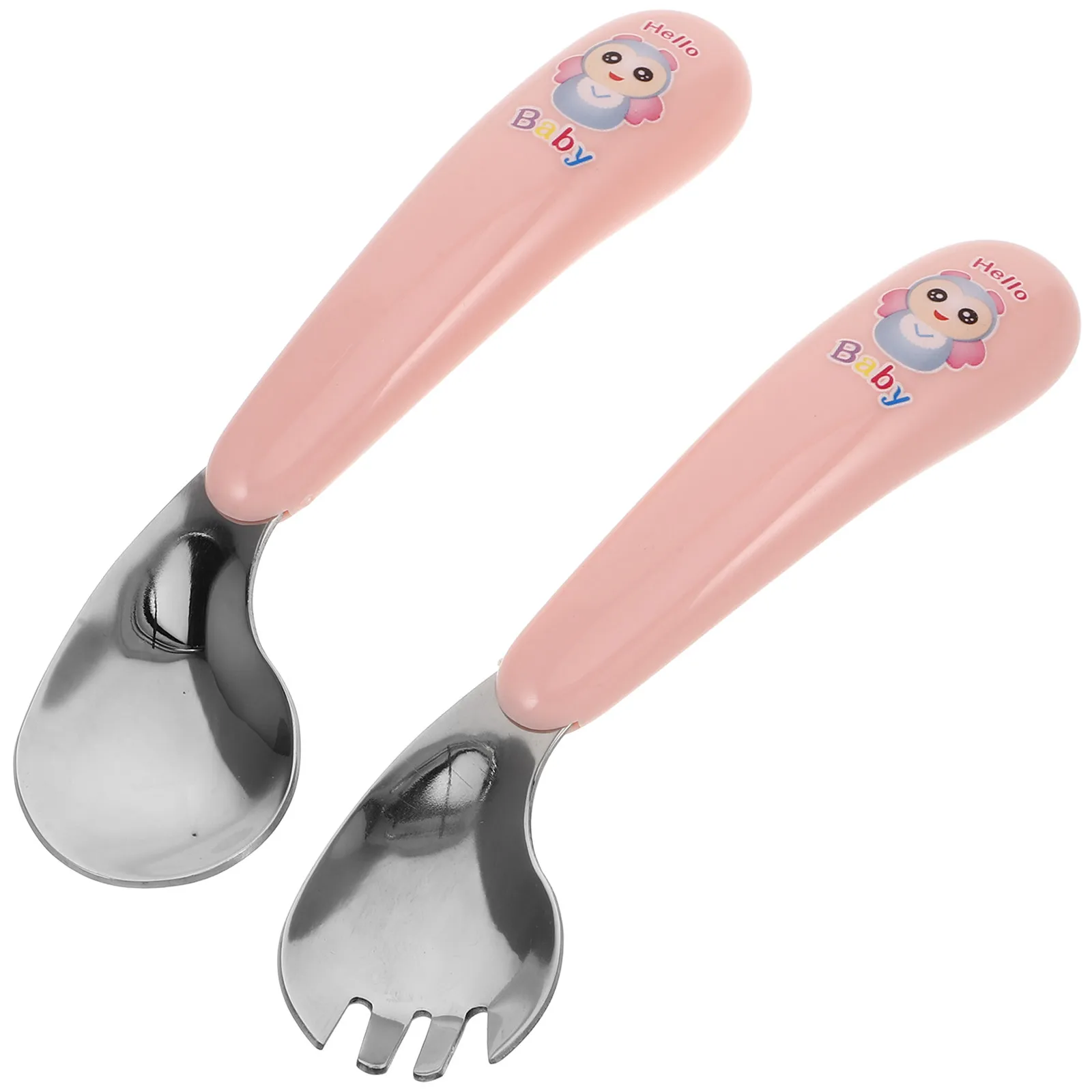 1Pair Toddler Spoon and Fork Set Creative Cartoon Pattern Baby Utensils for Solid Food Introduction Dishwasher Safe Lunch Box