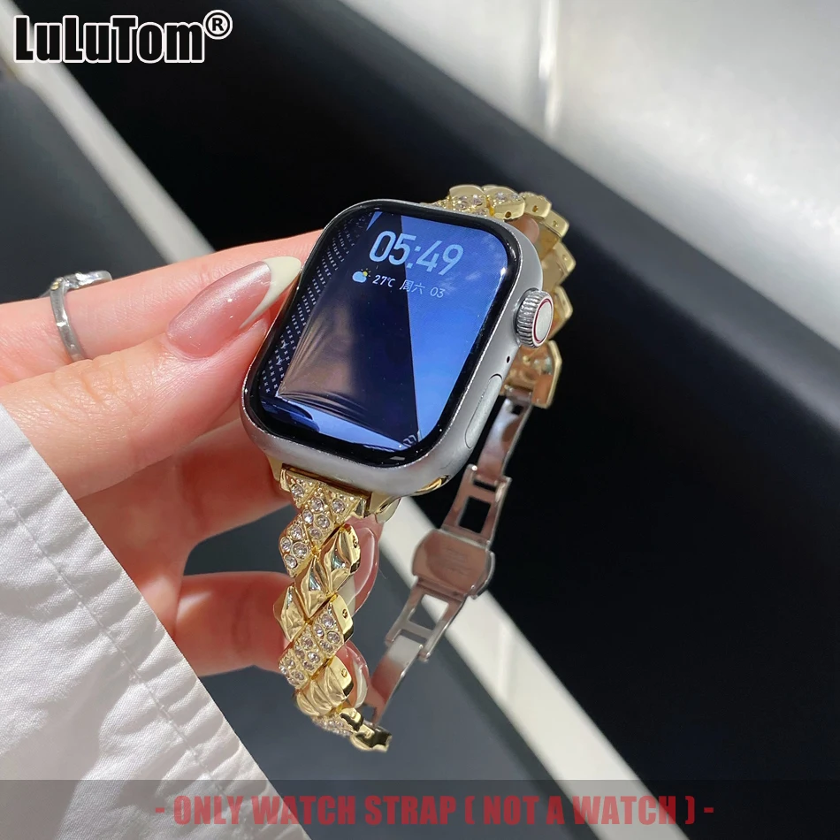 Wheat Ear Diamond Strap For Apple Watch Series 11 10 9 8 7 6 SE 5 UItra iWatch 49/46/45/44/42/41/40/38mm Luxury Jewelry Bracelet