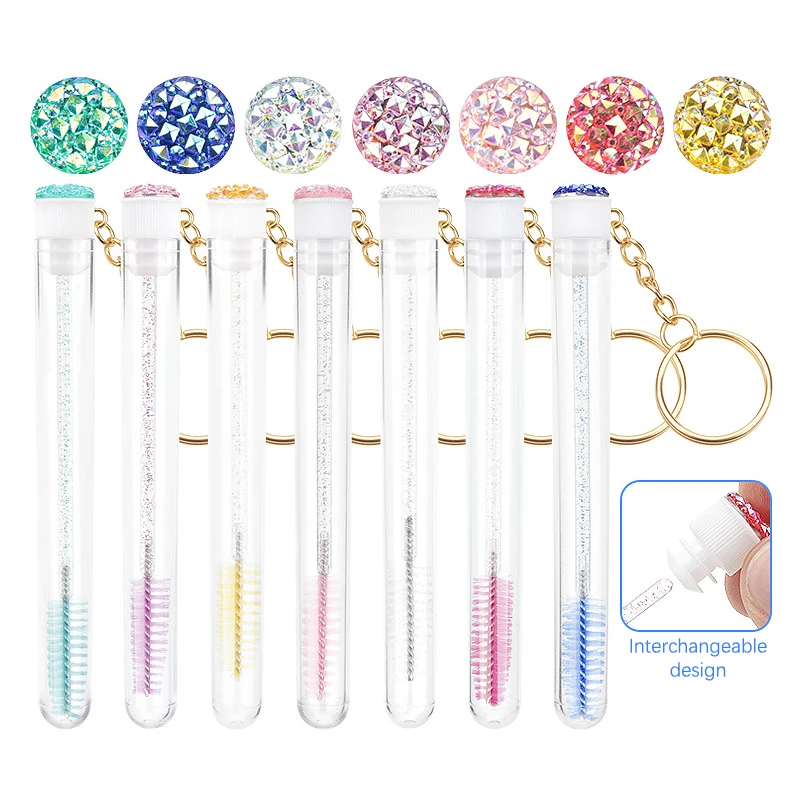 1pc Eyelash Brushes Disposable Crystal Handle Eyelash Makeup Brush With Tube Key Ring Eyelash Brush Lashes Extension Makeup Tool