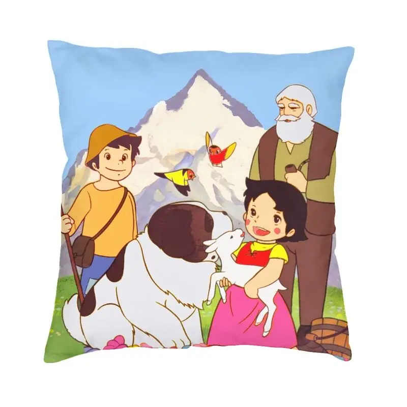 Heidi Peter And Grandpa Alps Goat Mountain Cushion Cover Print Cartoon Movie Floor Pillow Case Living Room Fashion Pillowcase