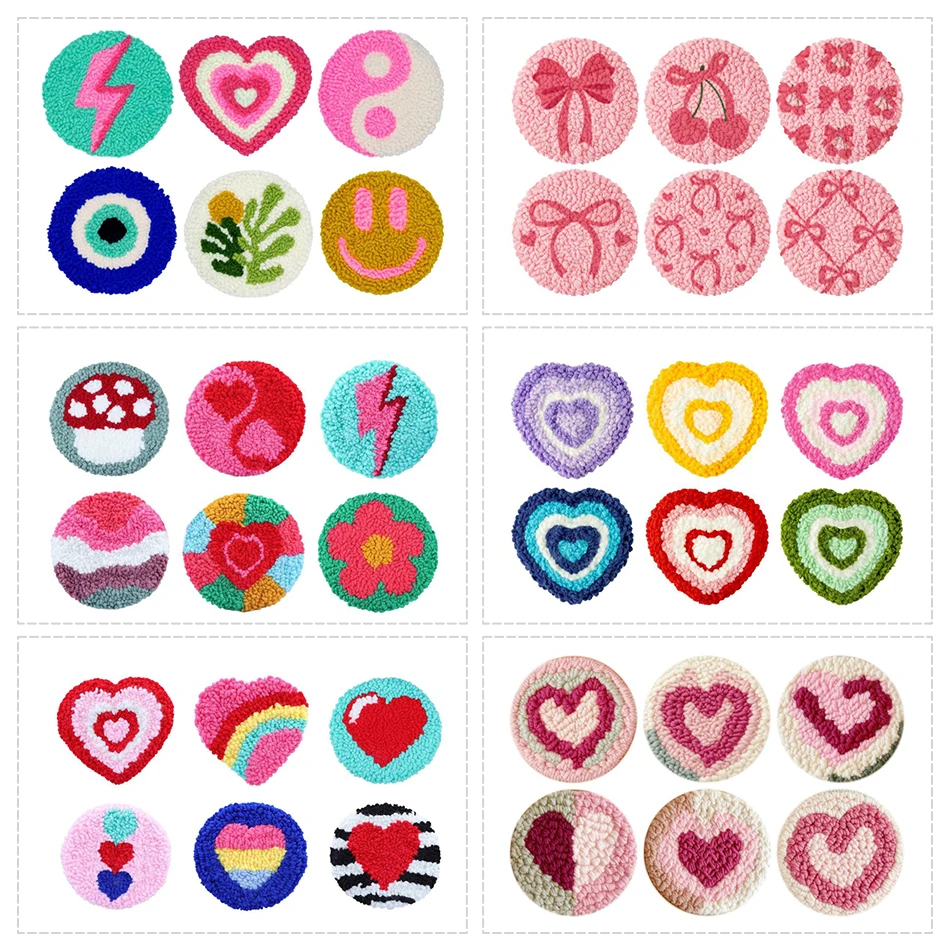 

SDOYUNO Punch Needle Coaster Heart Bow Embroidery Frame Needle Arts Craft Diy Set 6pcs Mat Gift Table Decoration And Accessories