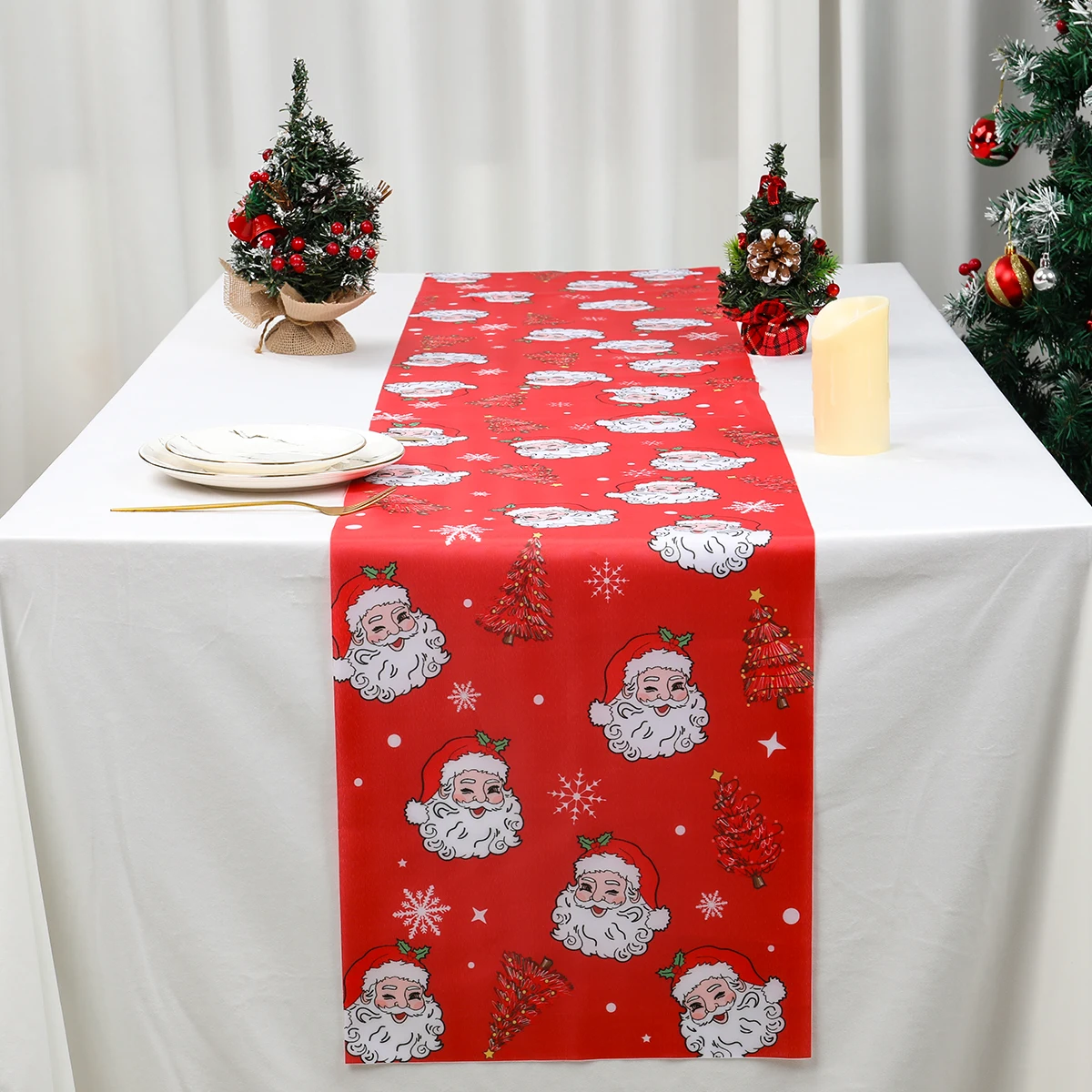 Christmas Santa Claus Table Flag Navidad Natal Noel Tree Table Runner Merry Christmas Decorations For Home 2024 New Year 2025