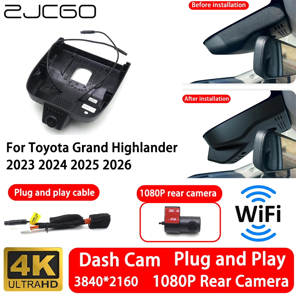 

for Toyota Grand Highlander 2023~2026 4K 2160P Front Rear Camera Dash Cam Wifi Plug and Play Video Recorde Loop Recording