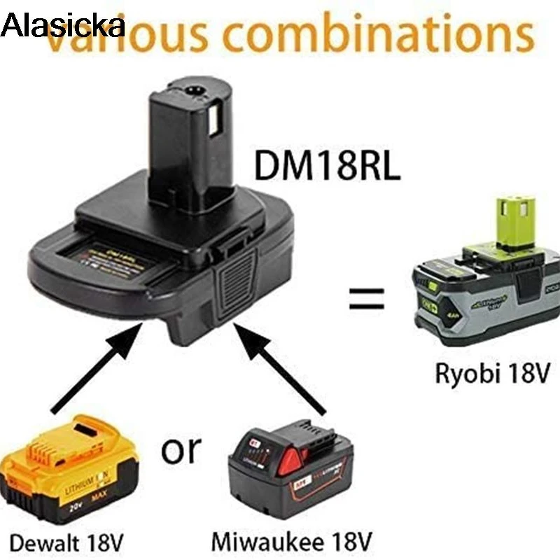 Imagem -02 - Adaptador para Makita Dewalt Milwaukee Porter-cabo Stanley Li-ion Bateria para Ryobi 18v Ferramenta Dm18rl Mt20rnl Adaptador Bps18rl