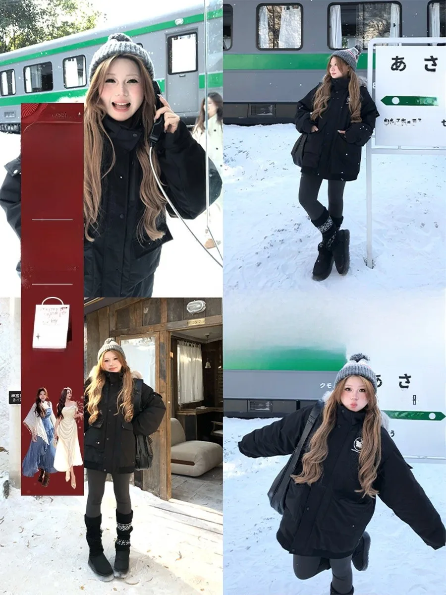 

Annie Loose Fit Windproof Hooded Stand Collar Fur Trimmed down Jaet Women plus Size Jaet Casual Sle White Du down Fil...