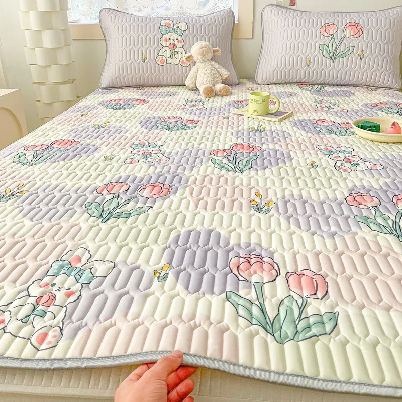 Summer Cartoon Ice Latex Cooling Mat Set Super Soft Printed Tatami Mat Pillowcase for Single Comfortable Non-Slip Bedding Kit