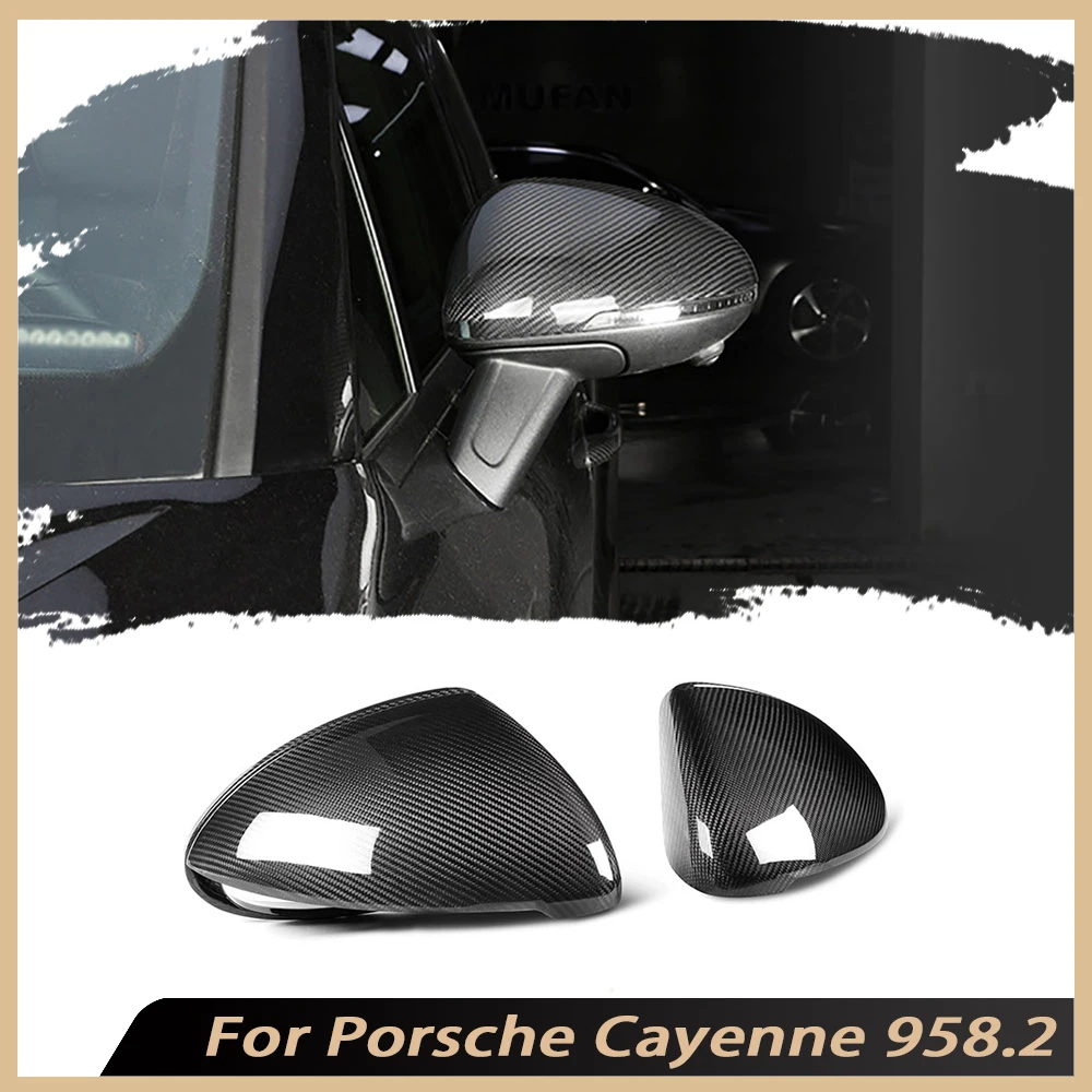 

For Porsche Cayenne 958.2 2015 2016 Car Accessories Dry Carbon Fiber Door Side Rearview Mirror Cap Trims Shell Covers