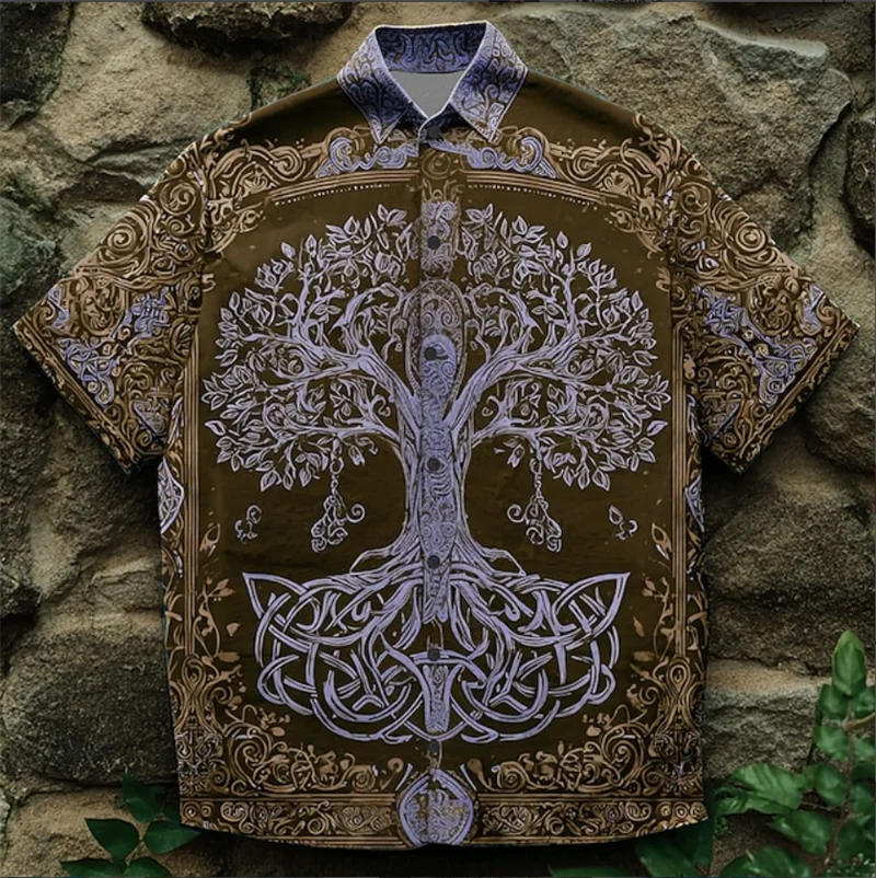 

Men's Casual Short Sleeve Shirt 3D World Tree Print Collar Fashionable Comfort Soft Breathable, Brand New Collection