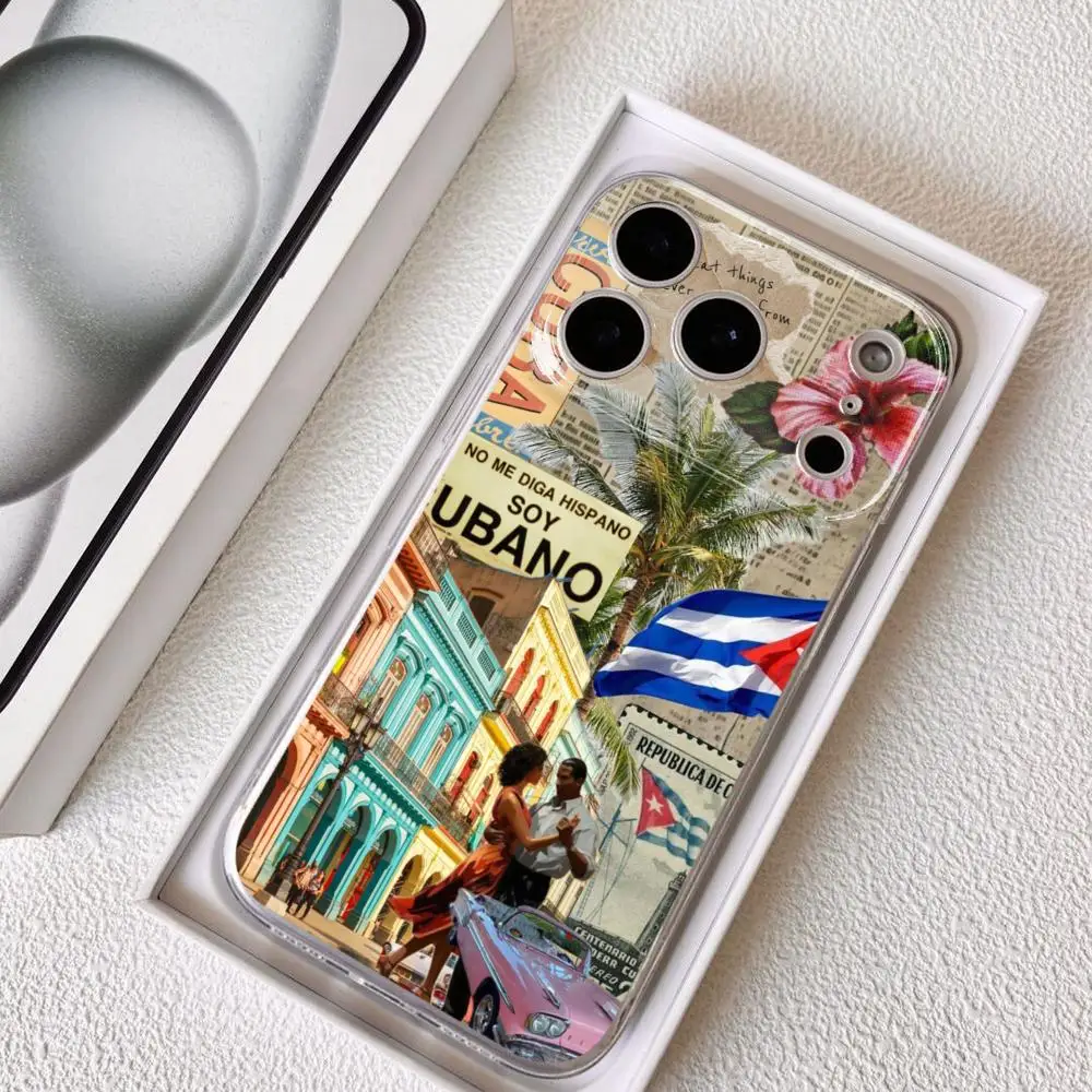 Cuba Flag Aesthetic Phone Case For iPhone 17 16 15 14 13 12 Pro Max Plus Crystal Clear Magnetic Wireless Charging Cover